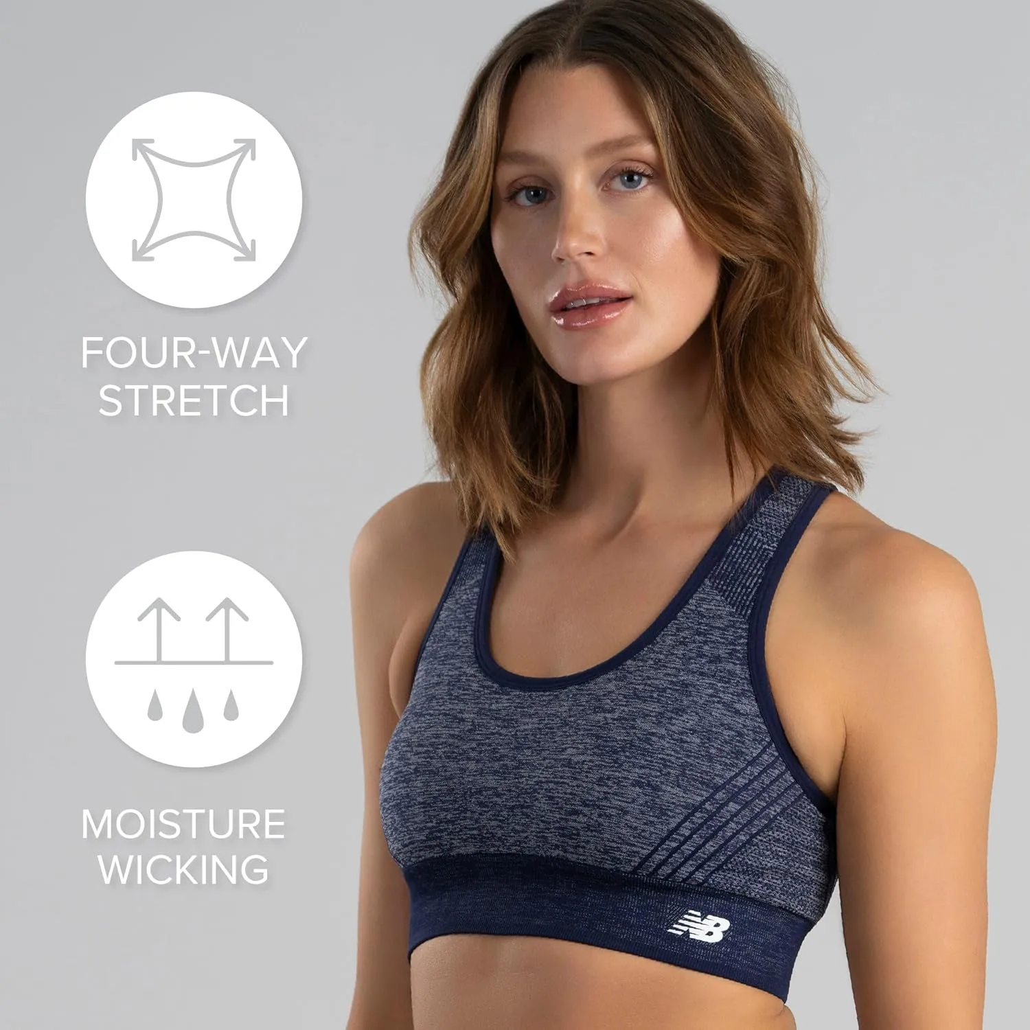 New Balance Seamless Womens Medium Impact Racerback Sports Bra - Padded Workout Yoga Top