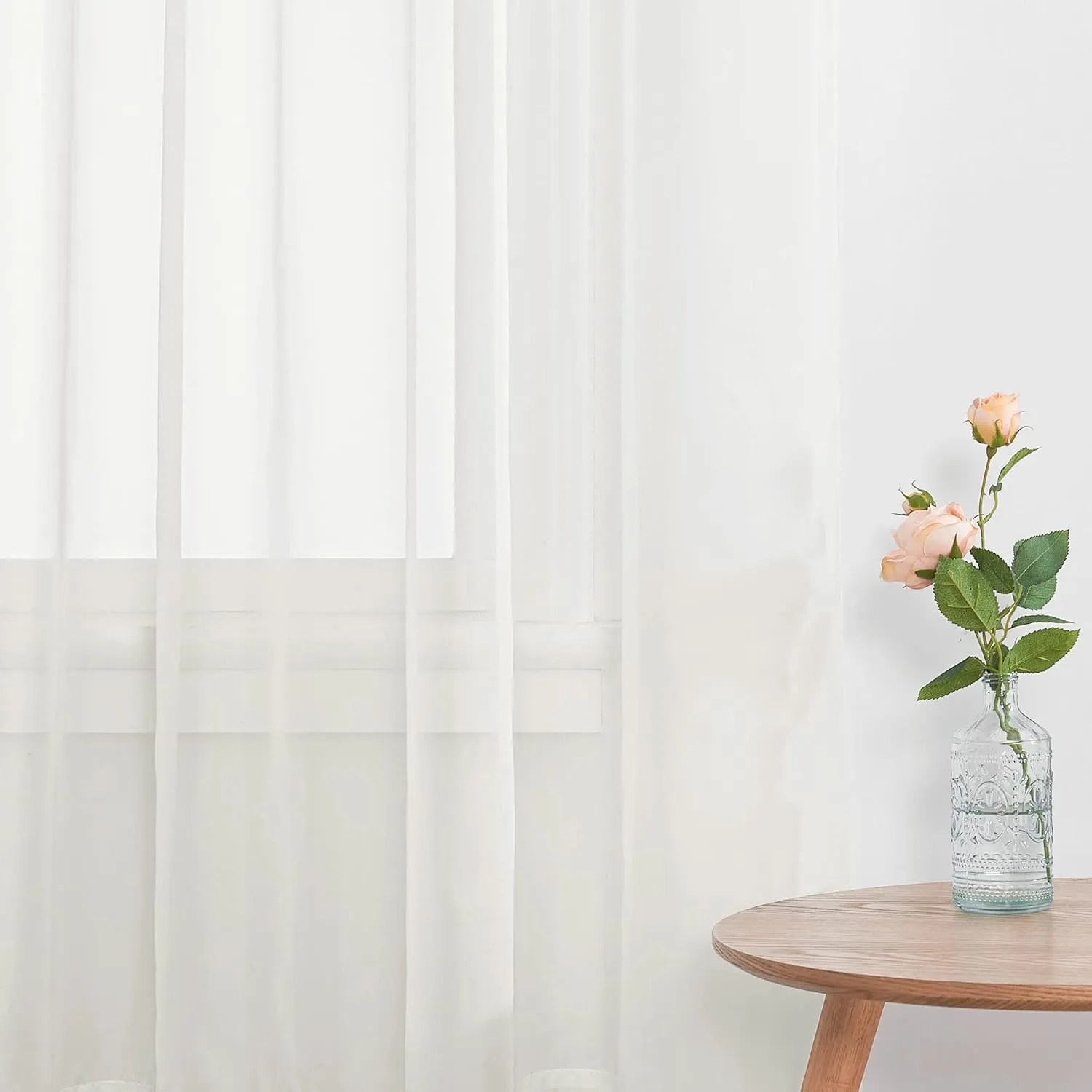 NICETOWN Extra Long Sheer Curtains 95" Length for Living Room, Rod Pocket Voile Texture Sheer Window Treatments for Patio/Glass Door, 60" Wide, 4 Panels, Beige