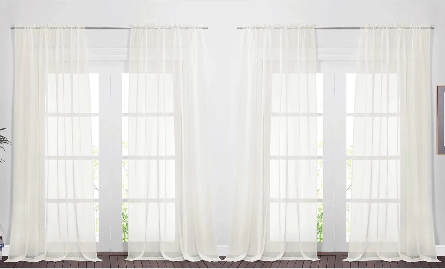 NICETOWN Extra Long Sheer Curtains 95" Length for Living Room, Rod Pocket Voile Texture Sheer Window Treatments for Patio/Glass Door, 60" Wide, 4 Panels, Beige