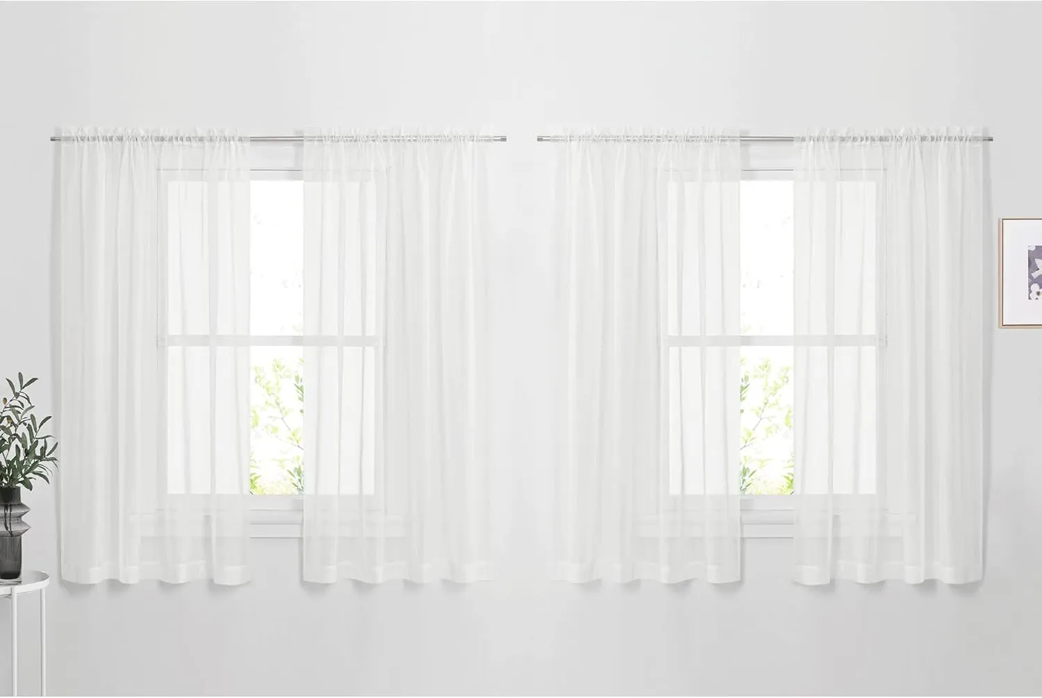 NICETOWN Voile Sheer Window Curtains for Half Window, Rod Pocket Elegant Airy Sheer Curtain Drapes for Living Room/Bedroom, W60 x L63, 4 Panels, Ivory