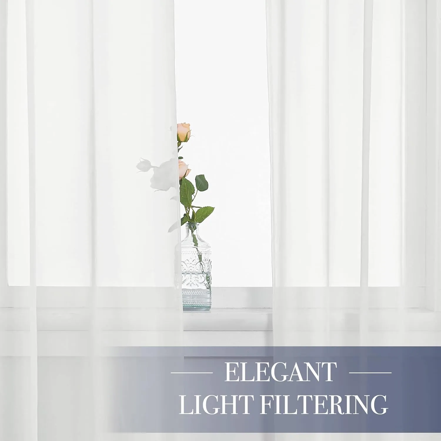 NICETOWN Voile Sheer Window Curtains for Half Window, Rod Pocket Elegant Airy Sheer Curtain Drapes for Living Room/Bedroom, W60 x L63, 4 Panels, Ivory