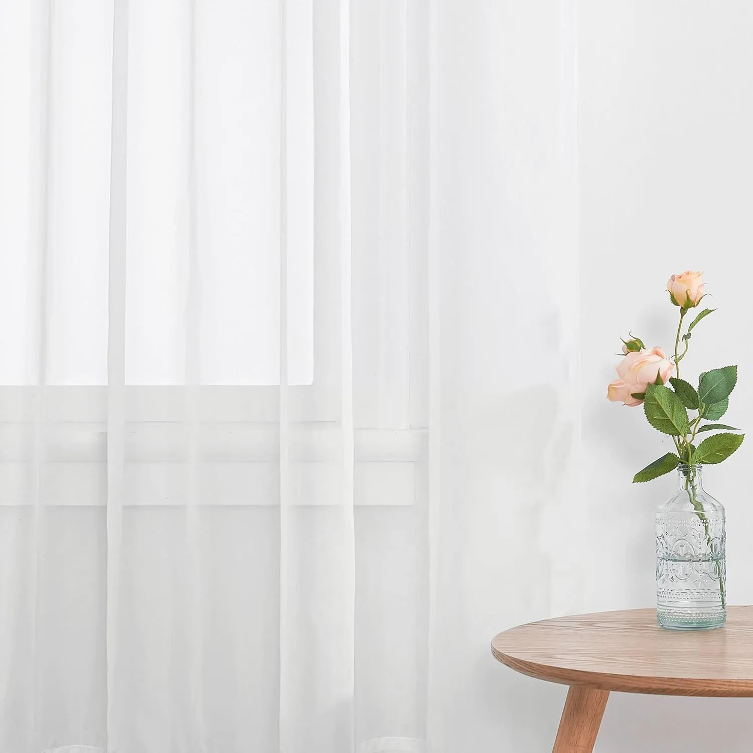 NICETOWN Voile Sheer Window Curtains for Half Window, Rod Pocket Elegant Airy Sheer Curtain Drapes for Living Room/Bedroom, W60 x L63, 4 Panels, Ivory