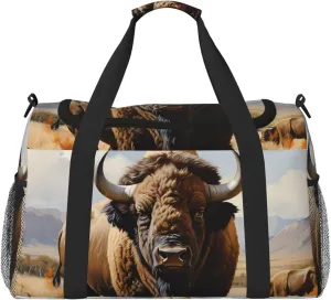 North American Bison Herd Hand Travel Bag.Fashionable Design, Large Storage Capacity, Suitable For Business Trips And Short Trips.