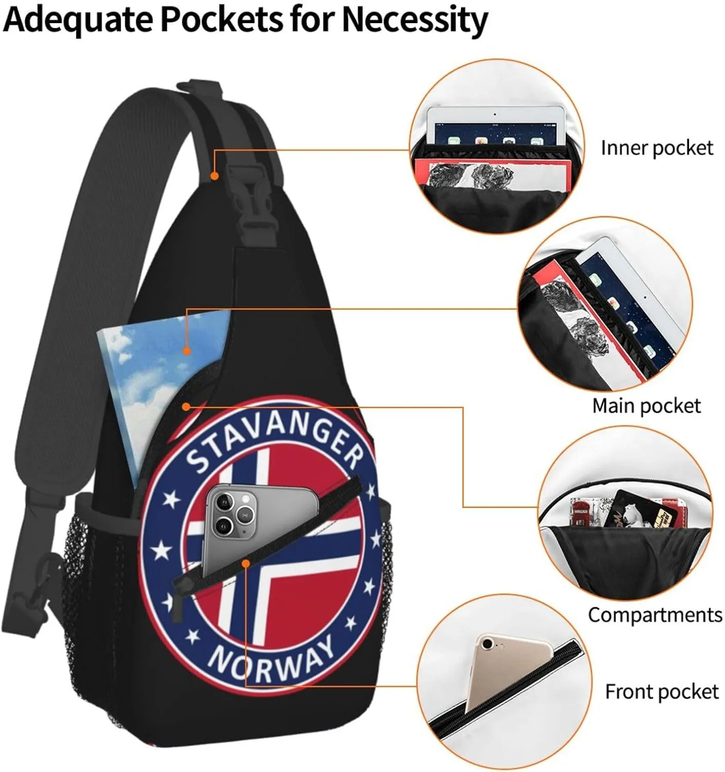 Norway Norwegian Flag Crossbody Bags Sling Backpack Cross Chest Bag Sports Shoulder Bag Gym Fanny Pack Adjustable Cycling Daypack Diagonally Rucksack for Running