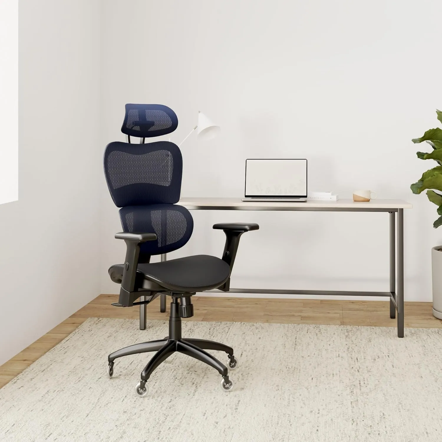Nouhaus Ergo3D Ergonomic Office Chair Lumbar Support Mesh Office Chair with 4D Adjustable Armrest, Adjustable Headrest and Wheels, Mesh High Back Home Office Desk Chairs(Blue)
