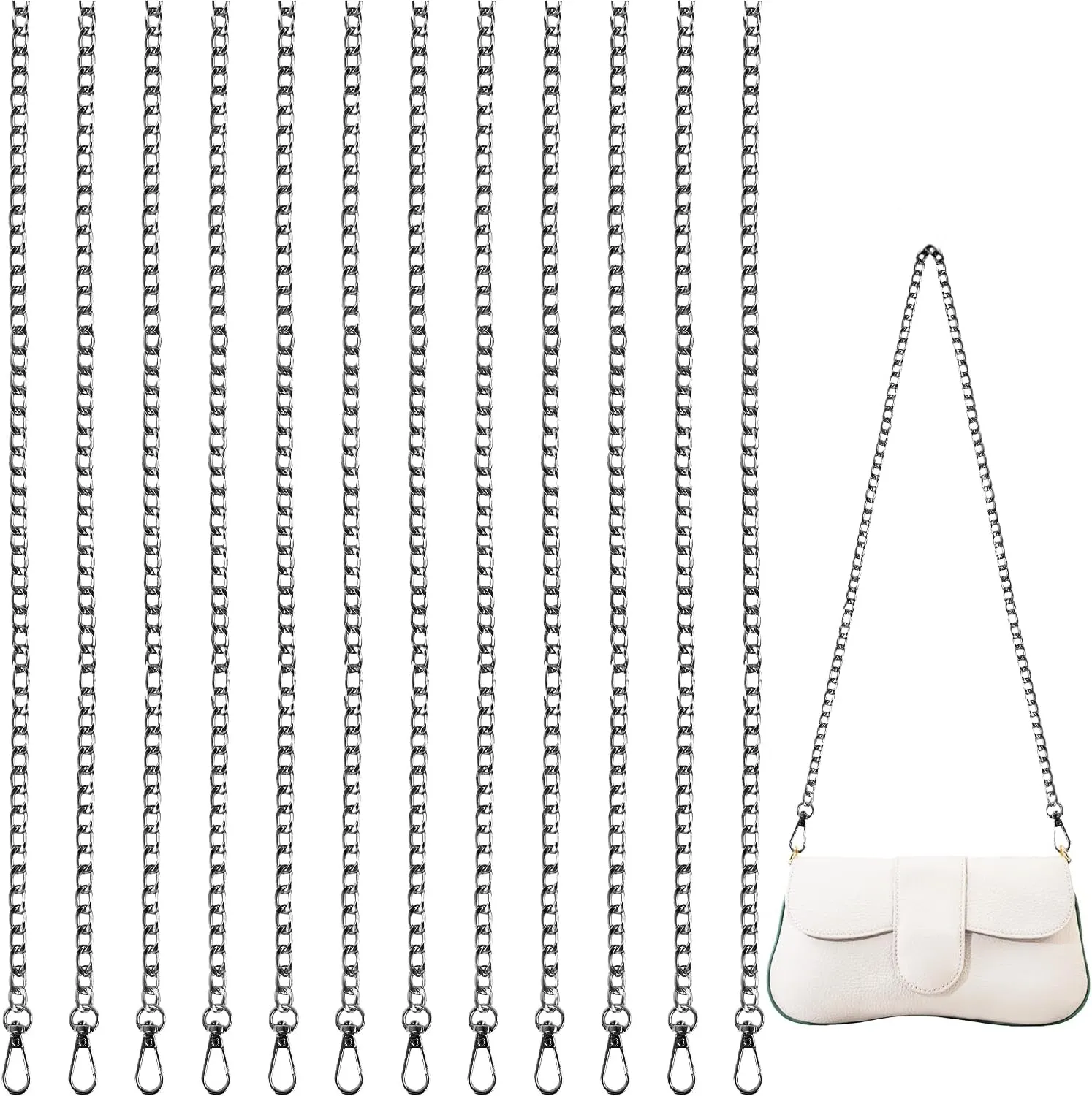 Nsmykhg Crossbody Bag Chain,12-Pack 47" Metal Chain Strap Handbag Chain with Buckles Multi-Pack Bag Chains Handbag Strap