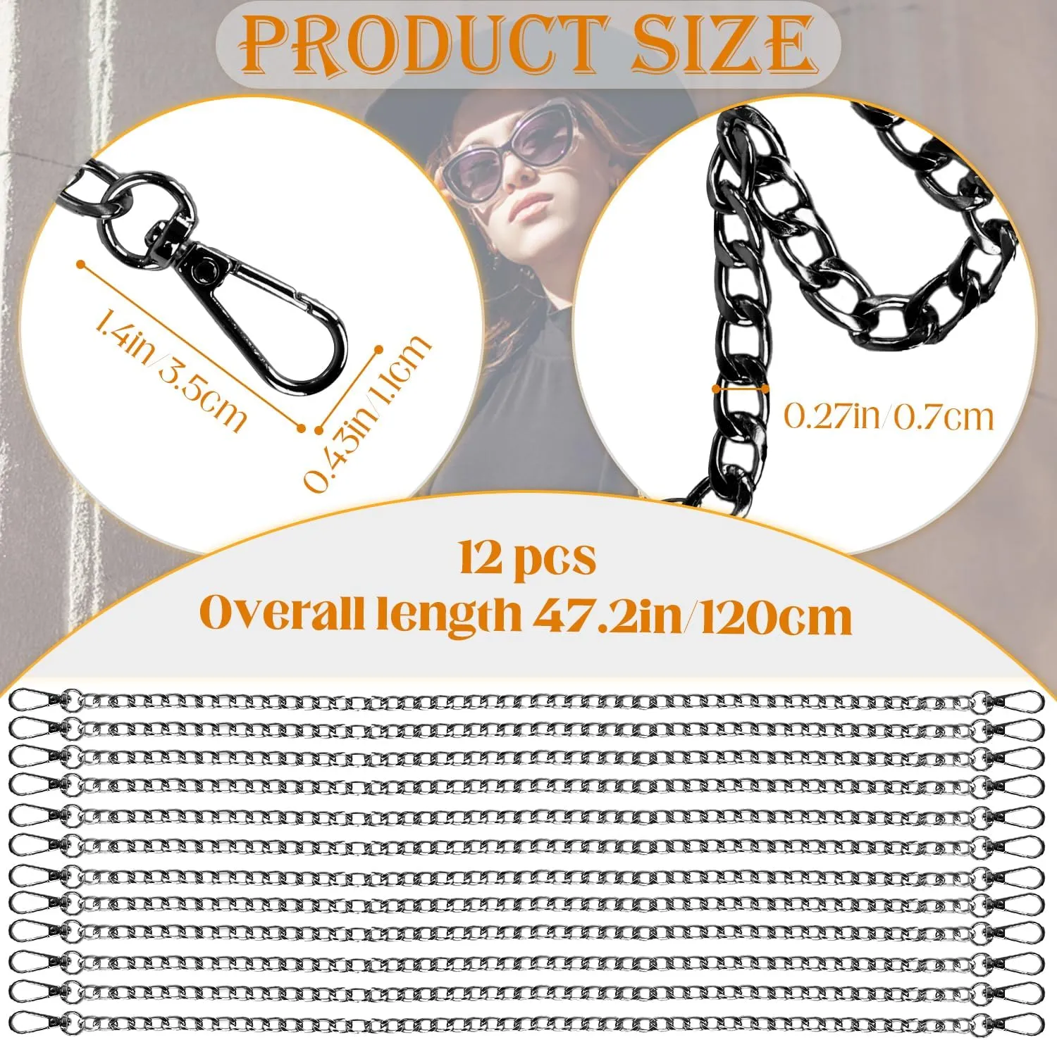 Nsmykhg Crossbody Bag Chain,12-Pack 47" Metal Chain Strap Handbag Chain with Buckles Multi-Pack Bag Chains Handbag Strap