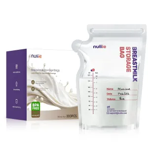 Nuliie 300 Pcs Breastmilk Storage Bags, 8 OZ Breast Milk Storing Bags, BPA-Free, Milk Storage Bags with Pour Spout for Breastfeeding, Self-Standing Bag, Space Saving Flat Profile