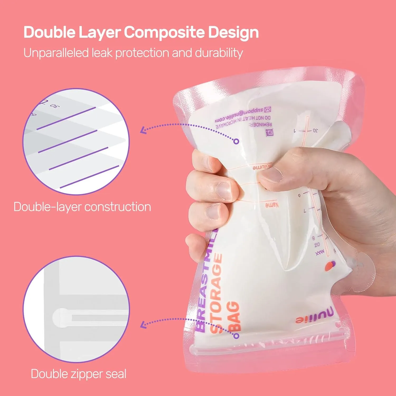 Nuliie 300 Pcs Breastmilk Storage Bags, 8 OZ Breast Milk Storing Bags, BPA-Free, Milk Storage Bags with Pour Spout for Breastfeeding, Self-Standing Bag, Space Saving Flat Profile