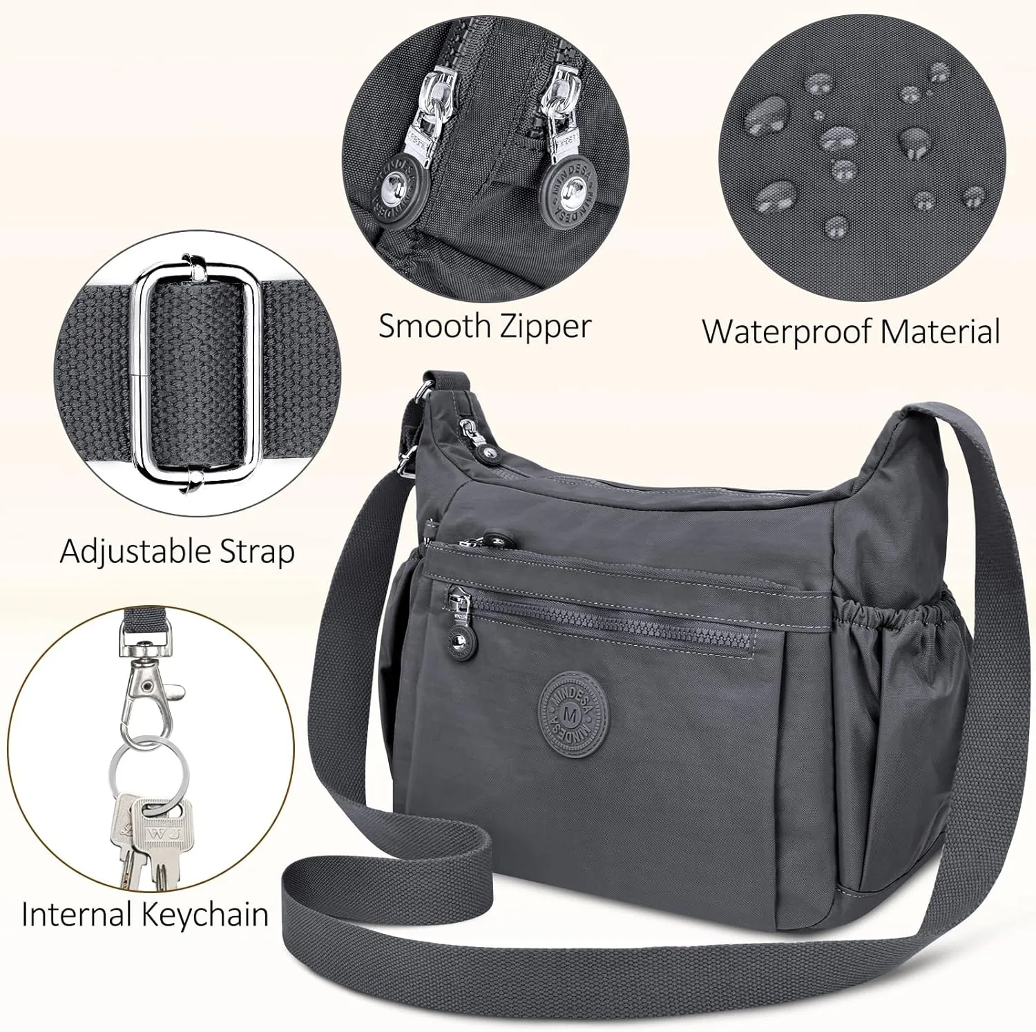 Nylon Crossbody Bags for Women Waterproof Lightweight Large Travel Purses Multi-Pocket Pocketbooks Shoulder Bag