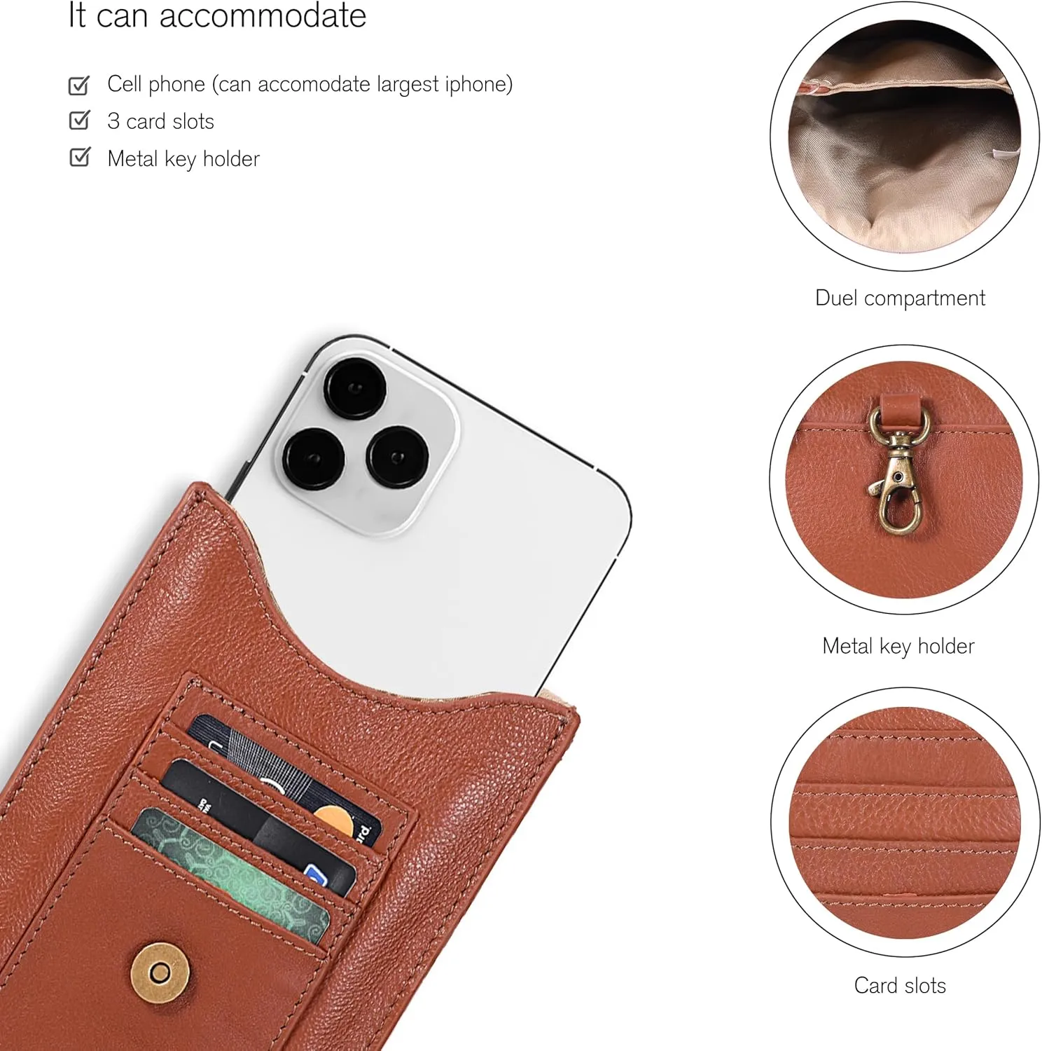Oak Leathers Small Crossbody Bag For Women - Mini Cell Phone Purse - Crossover Wallet Bag With Adjustable Shoulder Strap