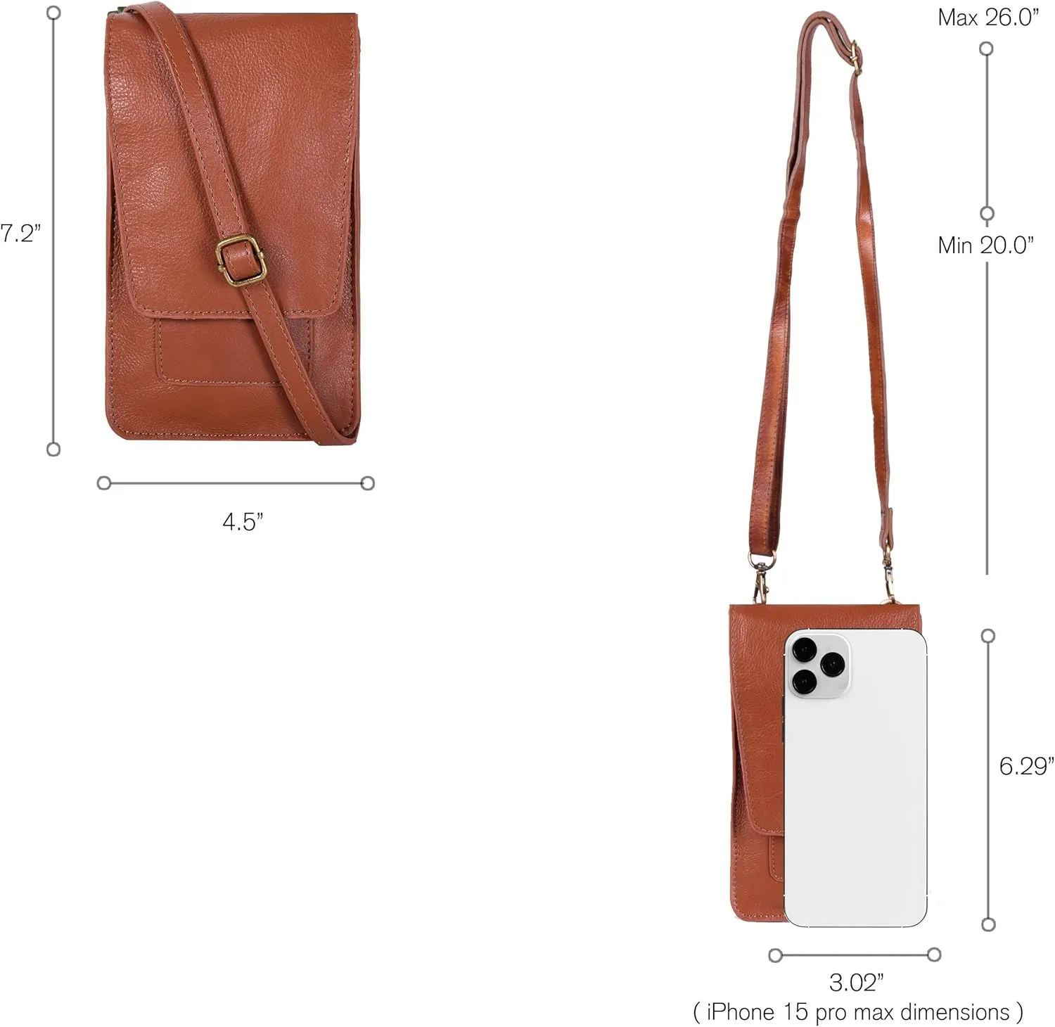 Oak Leathers Small Crossbody Bag For Women - Mini Cell Phone Purse - Crossover Wallet Bag With Adjustable Shoulder Strap