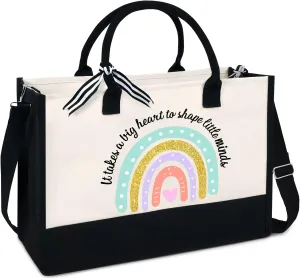 OASSIE Teacher Appreciation Gifts - Canvas Tote Bag 13oz With Zipper - Teacher's Day Birthday Thank You Gifts for Teachers