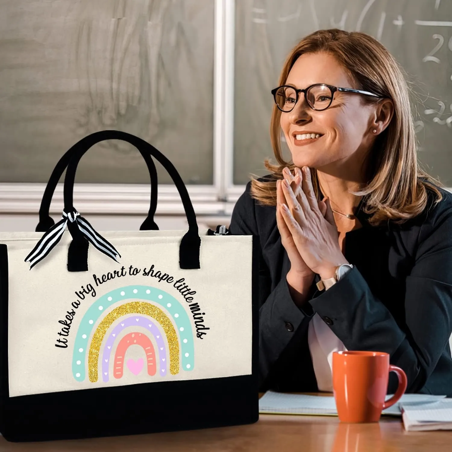 OASSIE Teacher Appreciation Gifts - Canvas Tote Bag 13oz With Zipper - Teacher's Day Birthday Thank You Gifts for Teachers
