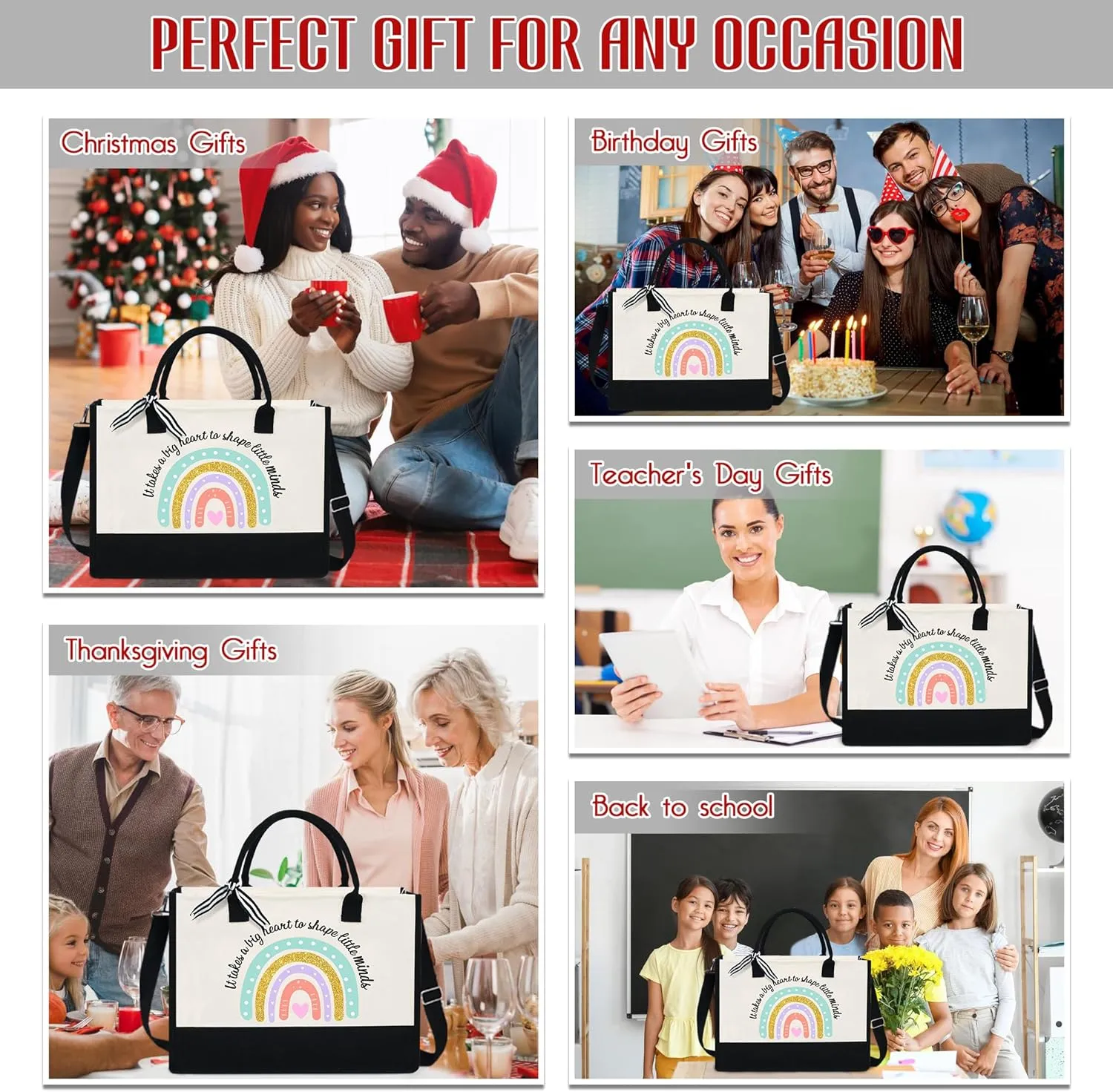OASSIE Teacher Appreciation Gifts - Canvas Tote Bag 13oz With Zipper - Teacher's Day Birthday Thank You Gifts for Teachers