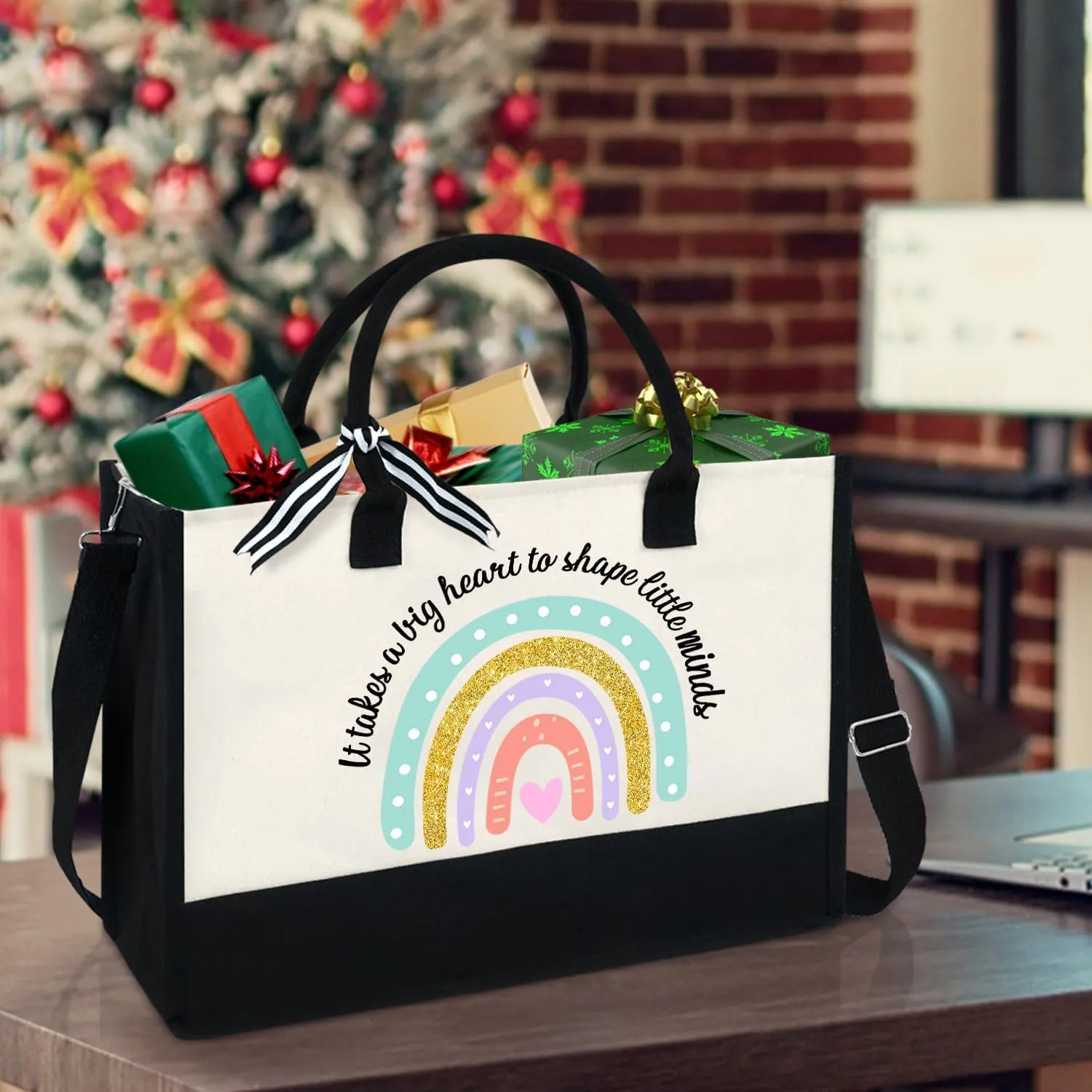 OASSIE Teacher Appreciation Gifts - Canvas Tote Bag 13oz With Zipper - Teacher's Day Birthday Thank You Gifts for Teachers