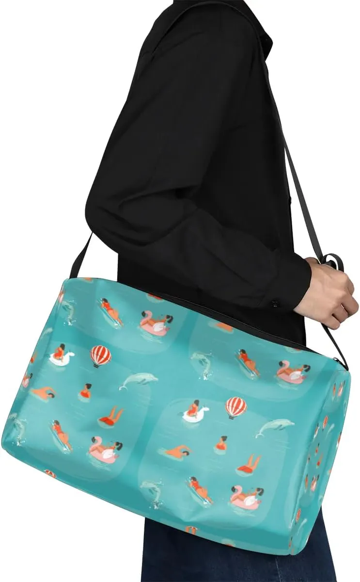 Ocean Swimming Dolphin Small Gym Bag for Men Women Workout Sport Duffle Bag Waterproof Weekender Overnight Bag Lightweight Carry on Tote Bag Crossbody Shoulder Travel Bag for Swim Yoge Dance