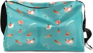 Ocean Swimming Dolphin Small Gym Bag for Men Women Workout Sport Duffle Bag Waterproof Weekender Overnight Bag Lightweight Carry on Tote Bag Crossbody Shoulder Travel Bag for Swim Yoge Dance