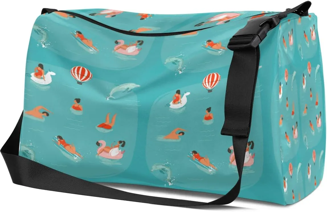 Ocean Swimming Dolphin Small Gym Bag for Men Women Workout Sport Duffle Bag Waterproof Weekender Overnight Bag Lightweight Carry on Tote Bag Crossbody Shoulder Travel Bag for Swim Yoge Dance