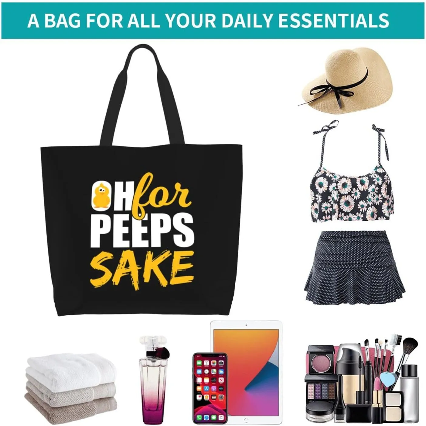 Oh for Peeps Sake Easter Women's Lightweight Canvas Handbag Waterproof Reusable Shopping Bag