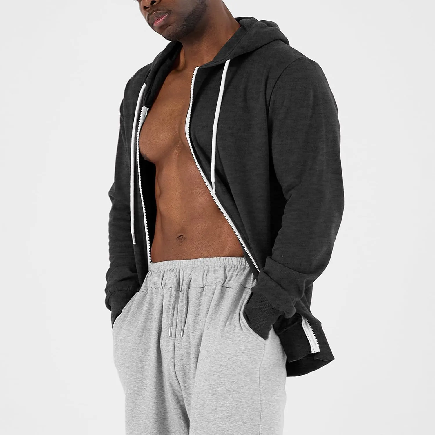 Ohoo Men's Zip Up Hoodie Lightweight Sweatshirt Full Zip Hooded Jacket
