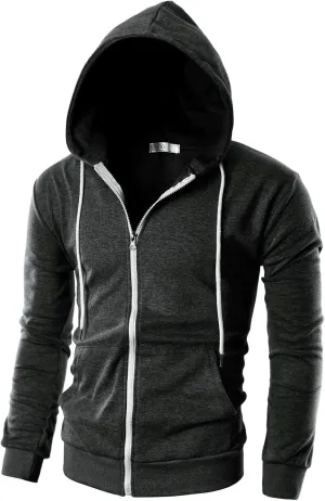 Ohoo Men's Zip Up Hoodie Lightweight Sweatshirt Full Zip Hooded Jacket