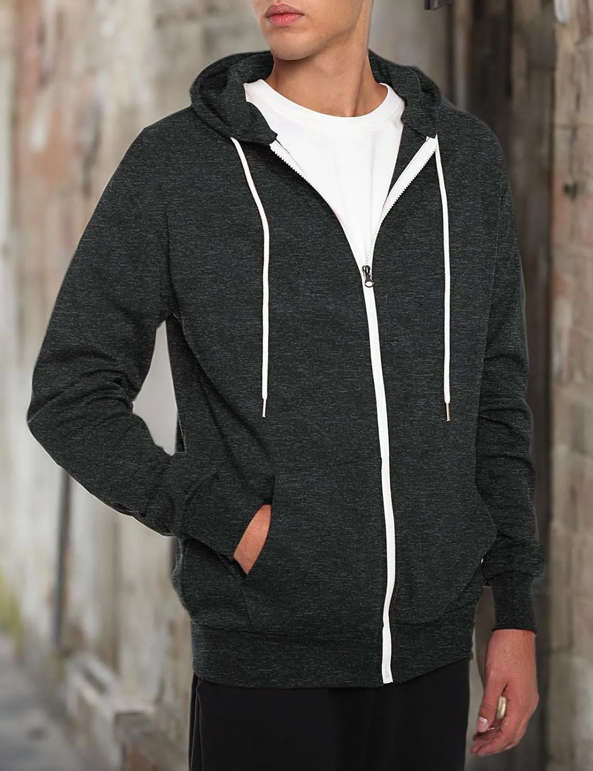 Ohoo Men's Zip Up Hoodie Lightweight Sweatshirt Full Zip Hooded Jacket