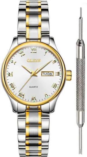 OLEVS Classic Watches for Women Analog Quartz Watch Stainless Steel Rugged Waterproof Watches Roman Numeral Unique Calendar Date Business Wrist Watch