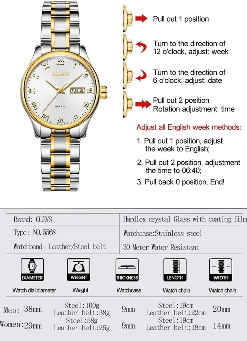 OLEVS Classic Watches for Women Analog Quartz Watch Stainless Steel Rugged Waterproof Watches Roman Numeral Unique Calendar Date Business Wrist Watch
