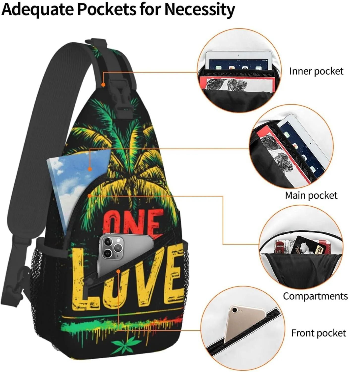 One Love Sling Backpack Hiking Backpack Crossbody Bag Sports Lightweight And Durable Chest Bag Shoulder Bag For Women Men