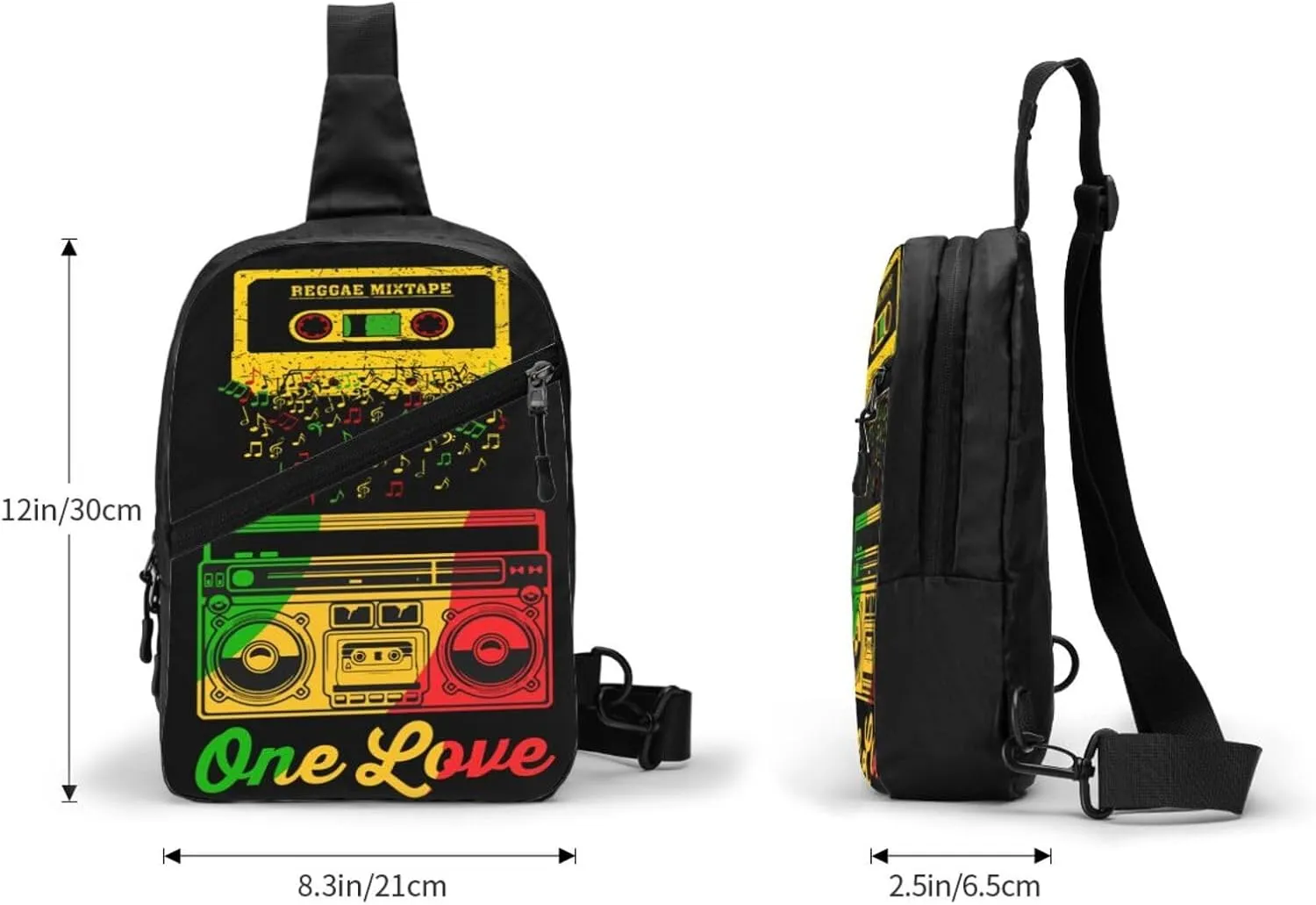 One Loves Jamaican Rasta Reggae Mixtape Music Portable Sling Bags Packable Crossbody Bag Foldable Sport Daypack Reusable Shoulder Backpack Diagonally Chest Bag for Workout Travel