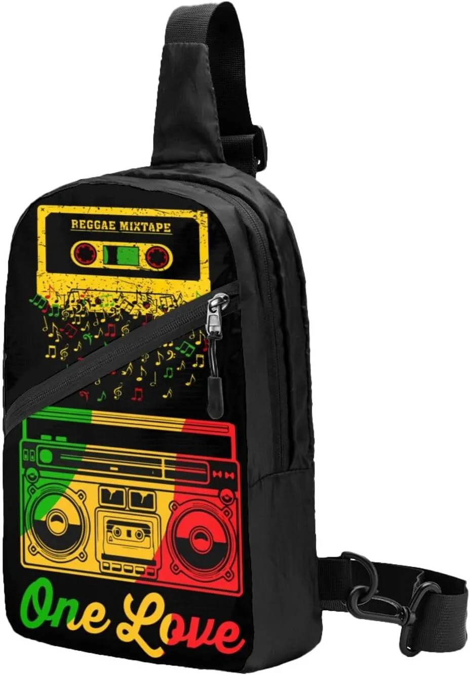 One Loves Jamaican Rasta Reggae Mixtape Music Portable Sling Bags Packable Crossbody Bag Foldable Sport Daypack Reusable Shoulder Backpack Diagonally Chest Bag for Workout Travel