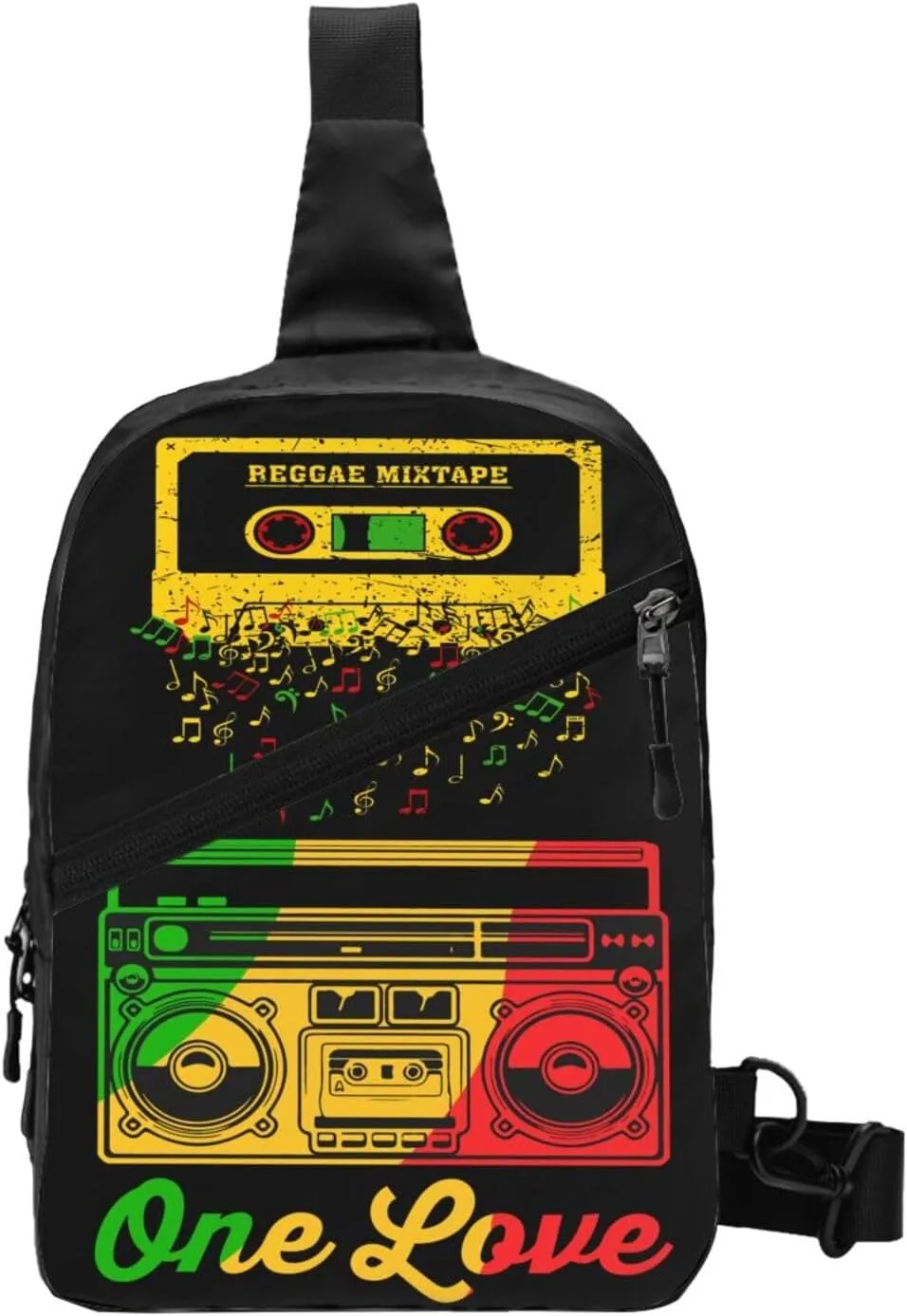 One Loves Jamaican Rasta Reggae Mixtape Music Portable Sling Bags Packable Crossbody Bag Foldable Sport Daypack Reusable Shoulder Backpack Diagonally Chest Bag for Workout Travel