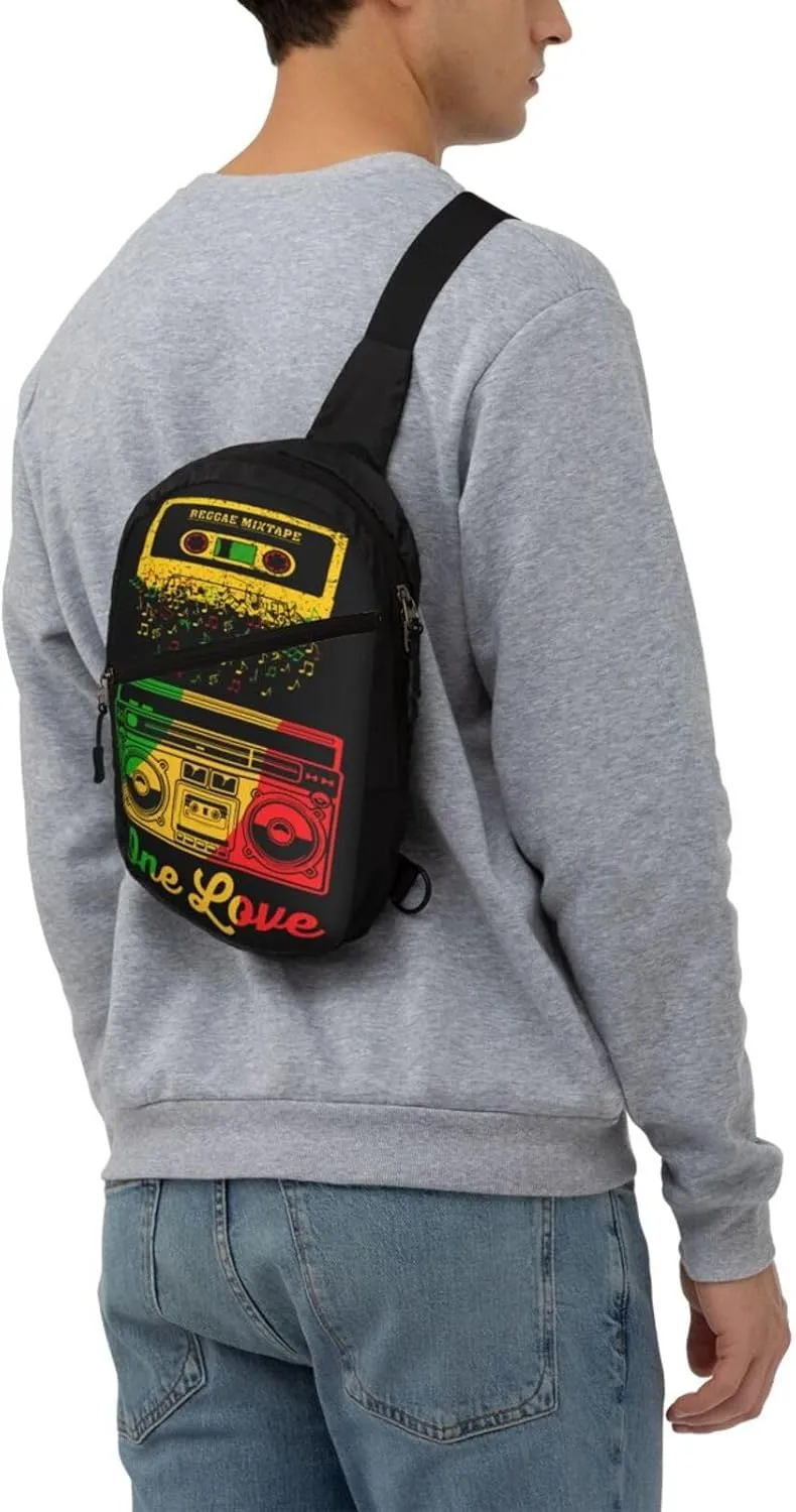 One Loves Jamaican Rasta Reggae Mixtape Music Portable Sling Bags Packable Crossbody Bag Foldable Sport Daypack Reusable Shoulder Backpack Diagonally Chest Bag for Workout Travel