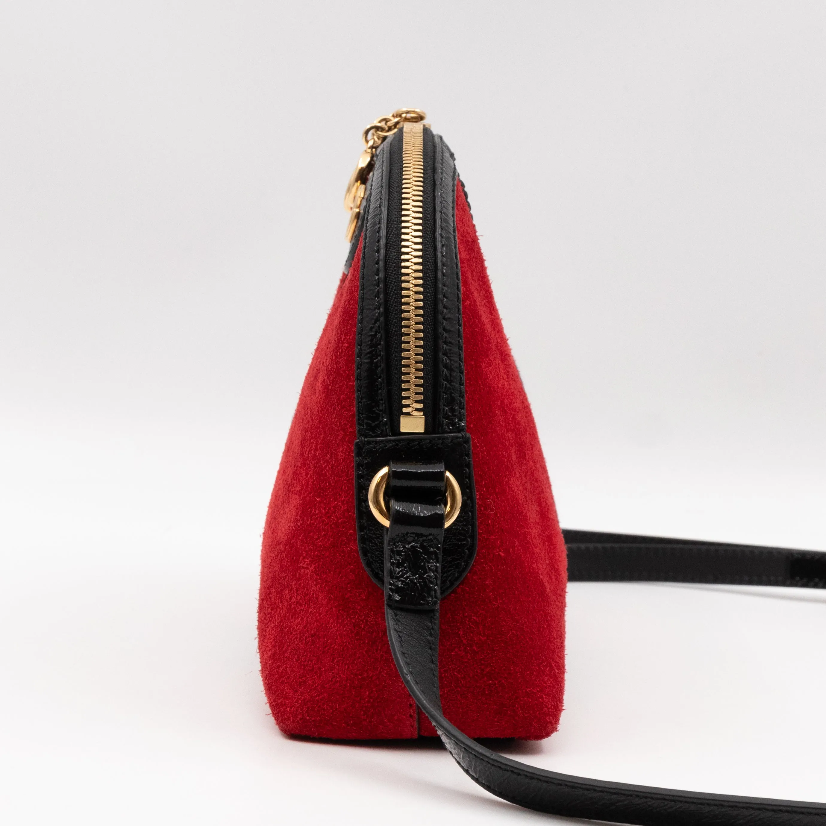 Ophidia GG Small Shoulder Bag Red Suede