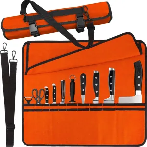 Orange Chef Knife Bag With 20 Slots Cutlery Knives Holders Protectors, Home Kitchen Travel Cooking Tools, Portable Canvas Knife Roll Storage Bag Chef Case for Camping or Working