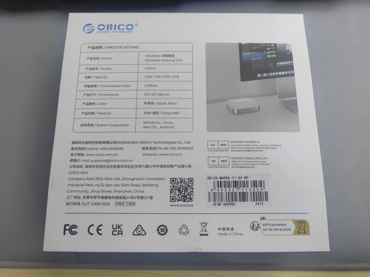 ORICO Minimate 1 TB External SSD Compatibility with Mac Mini M4(10Gbps), USB 3.2 Gen 2 * 2(20Gbps), Portable Solid State Drive, M4