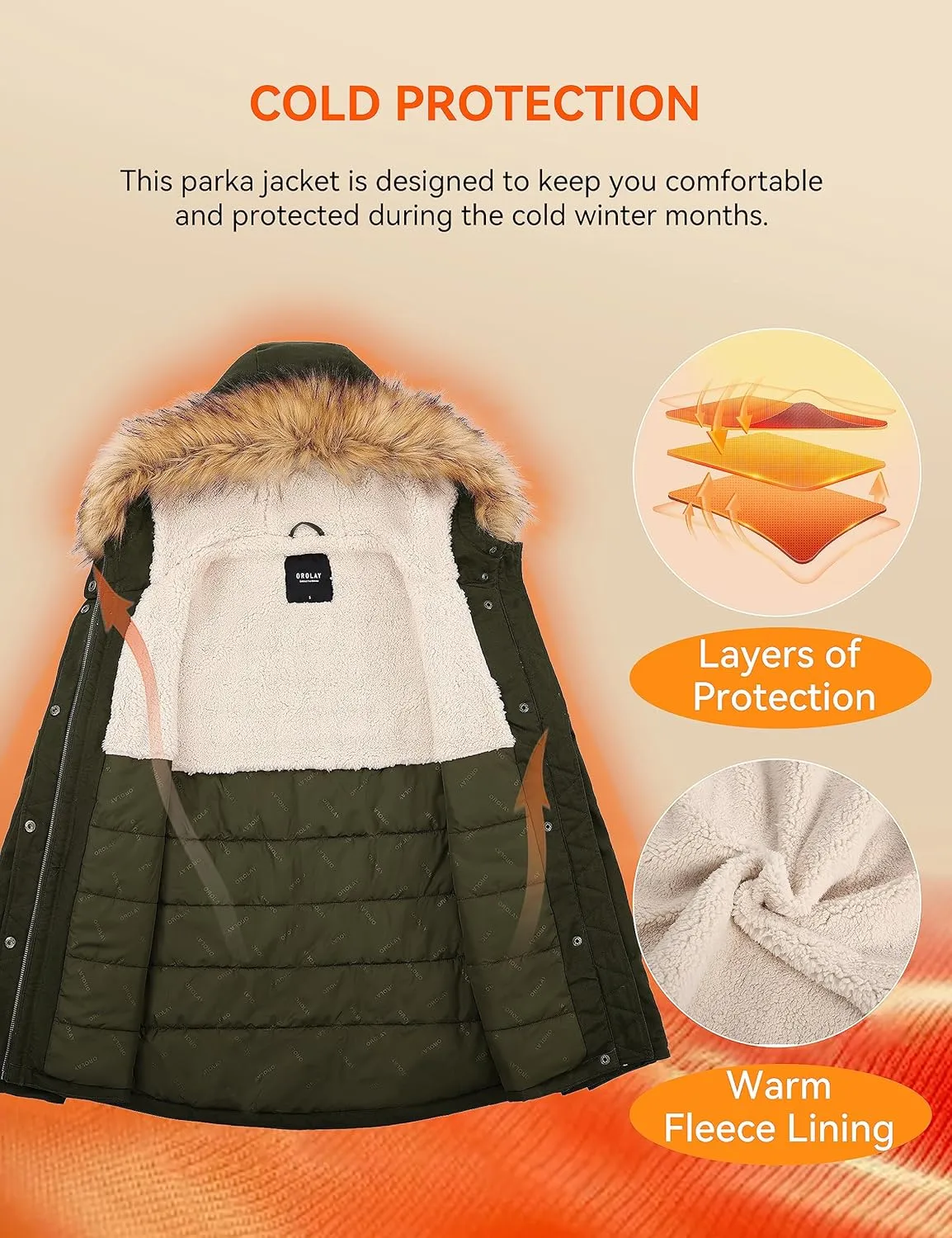 Orolay Women's Winter Parka Jacket Hooded Warm Coat Padded Jacket with Detachable Faux Fur