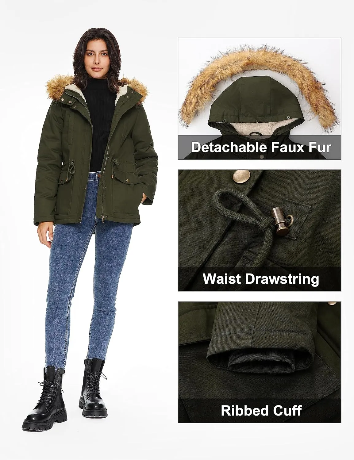 Orolay Women's Winter Parka Jacket Hooded Warm Coat Padded Jacket with Detachable Faux Fur
