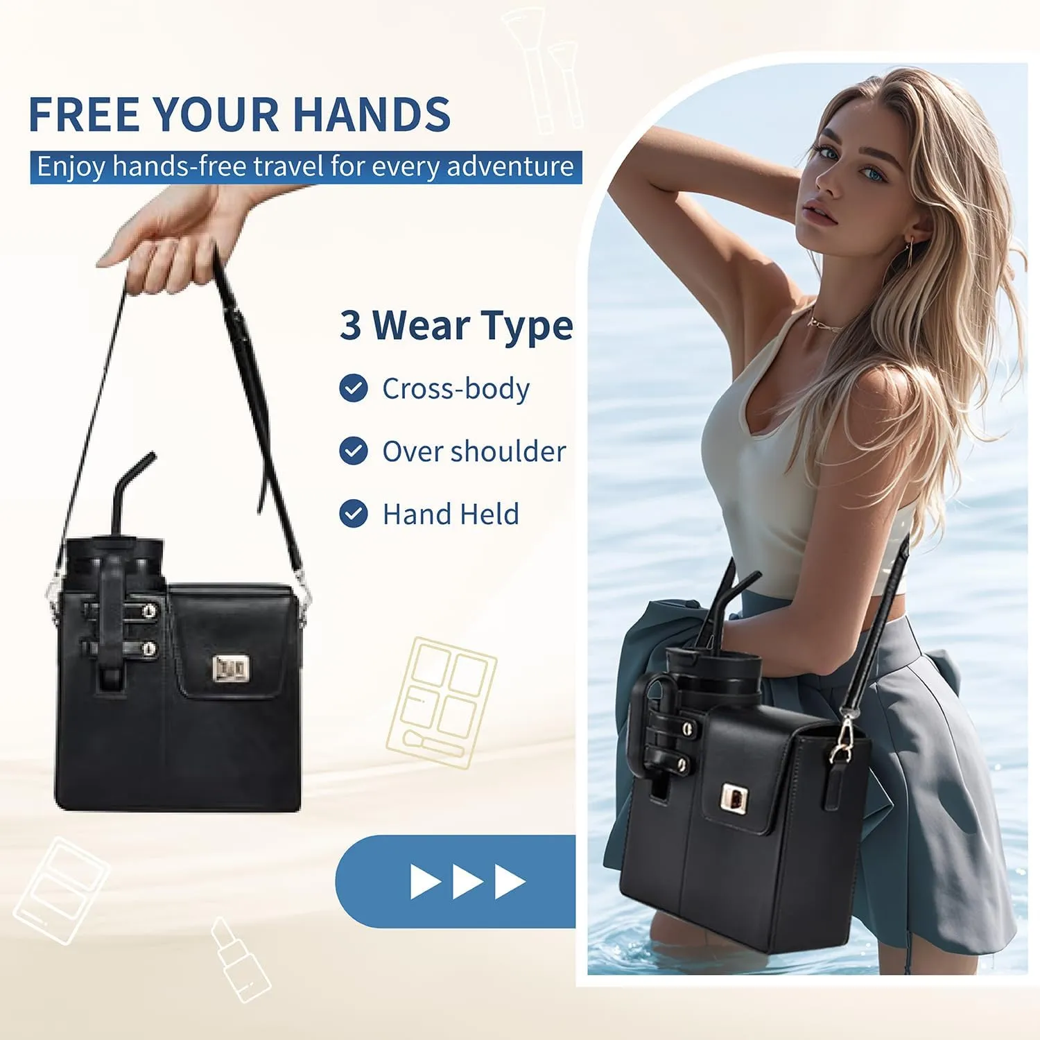 Outdoor Portable Crossbody Water Cup Storage Bag, Crossbody Cup Holder Bag, Multifunctional Storage Bag, Outdoor Portable Storage Bag, Portable Water Bottle Bag with Adjustable Shoulder Strap