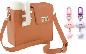 Outdoor Portable Crossbody Water Cup Storage Bag,Cross Body Bag with Water Bottle Holder,Outdoor Water Cup Storage Bag,Multifunctional Leather Water Bottle Holder Adjustable Shoulder Strap (Brown)