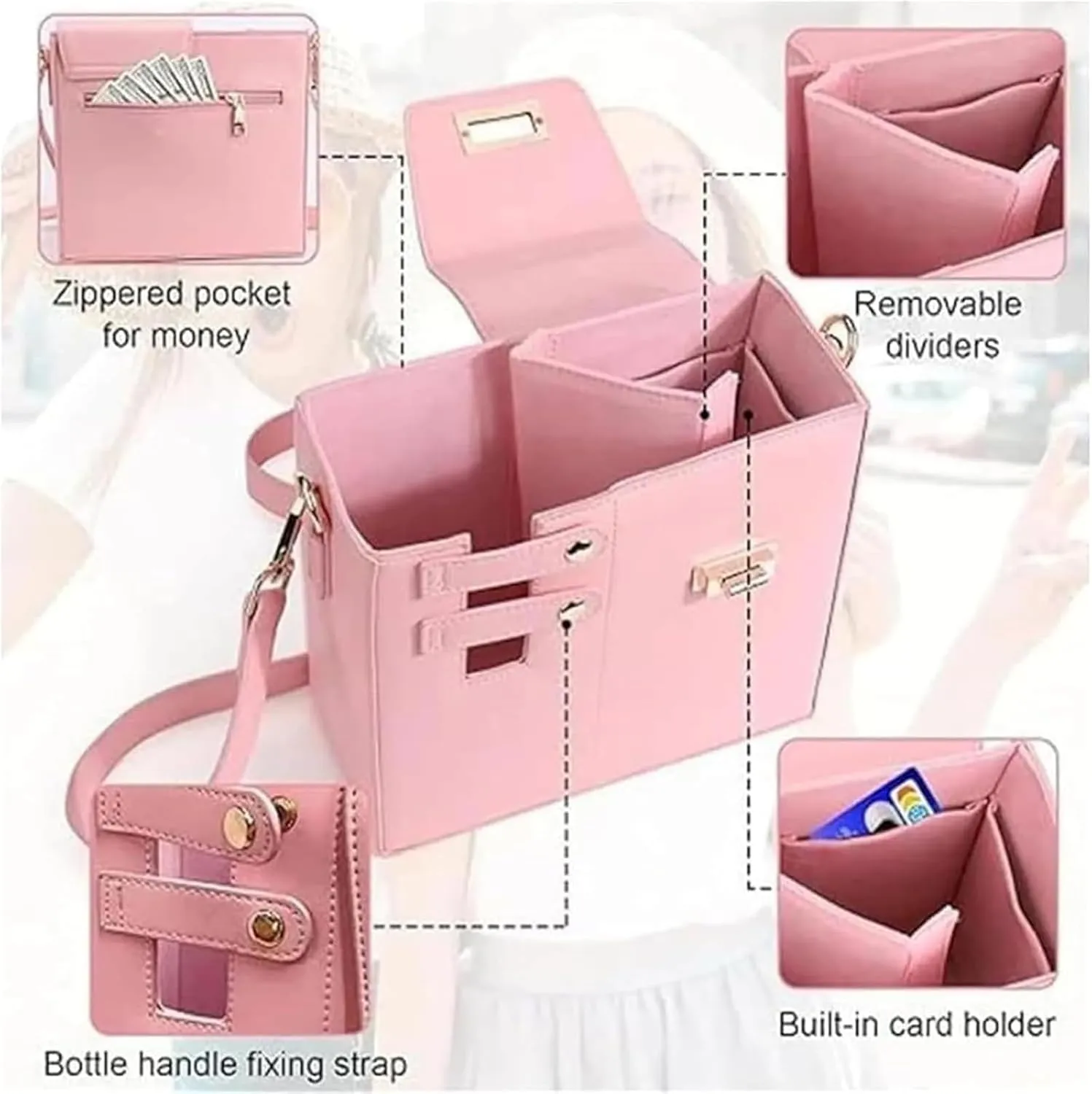 Outdoor Portable Crossbody Water Cup Storage Bag,Cross Body Bag with Water Bottle Holder,Outdoor Water Cup Storage Bag,Multifunctional Leather Water Bottle Holder Adjustable Shoulder Strap (Brown)