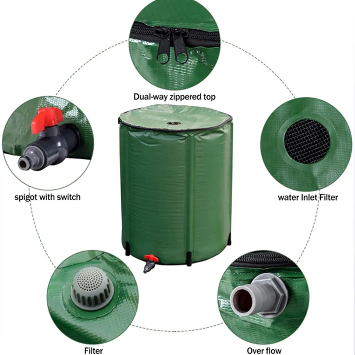 Outdoor Rainwater Collection Barrel, Water Storage Barrel, PVC Folding Rainwater Collection Barrel,225L