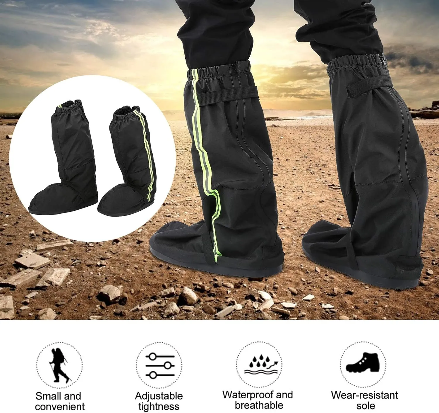 Outdoor Tube All Wrap Sandproof Shoe Covers for Hiking with Sole Texture and Night Reflective Band, Includes Net for Storage