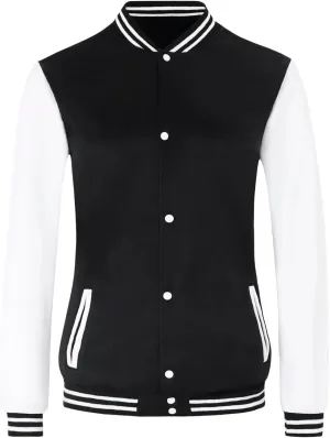 OUTOFGAS Women's Baseball Varsity Jacket Causal Button Down Letterman Bomber Jacket Lightweight Sweatshirts Coat