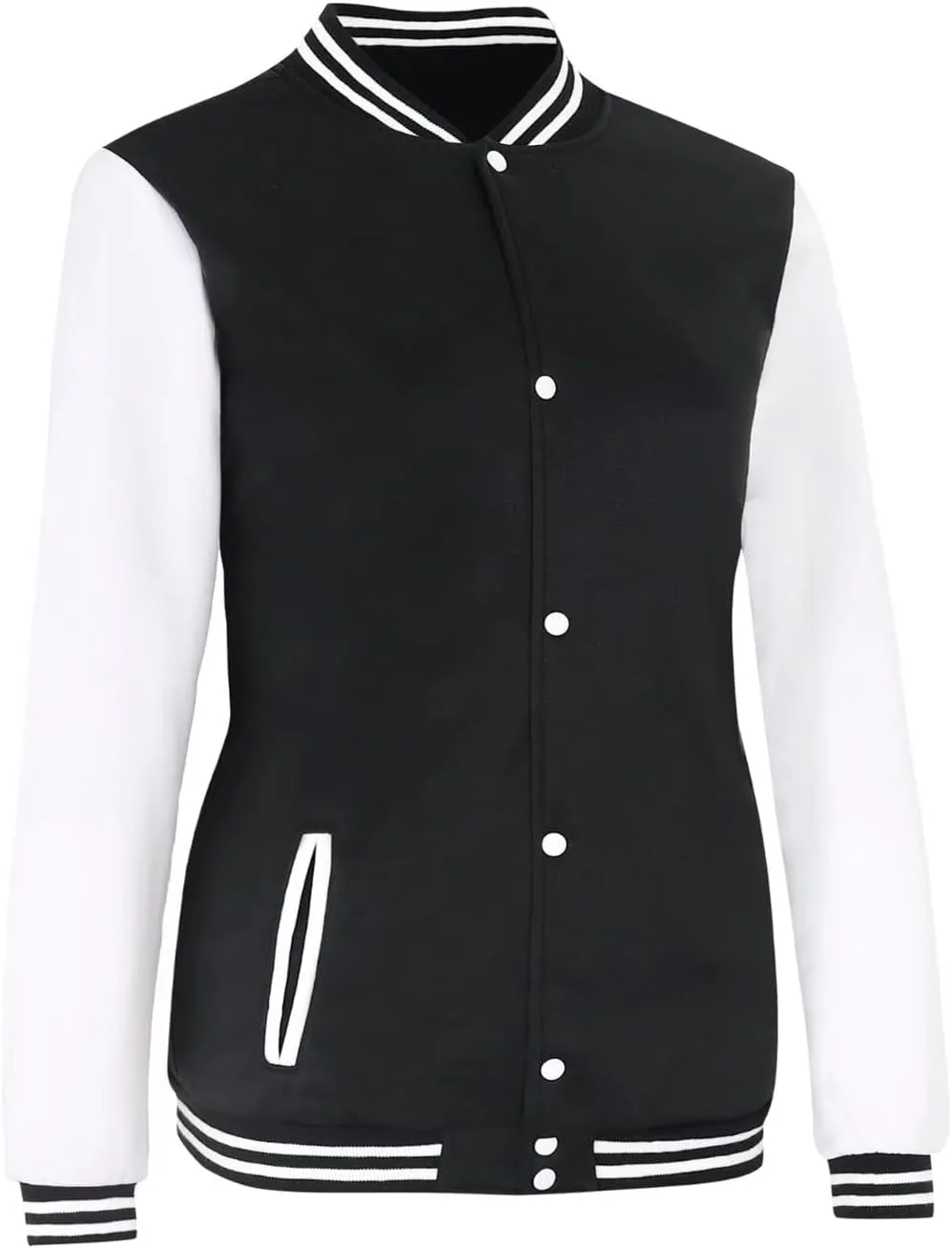 OUTOFGAS Women's Baseball Varsity Jacket Causal Button Down Letterman Bomber Jacket Lightweight Sweatshirts Coat