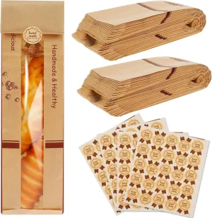 Paper Bread Bags for Homemade Bread, Vellum French Bread Bags with Window, 23.2 × 4.3 × 1.6 In Homemade Bread Storage Bags with Sealing Stickers Visible Bread Bags for Bread Storage (Windmill)