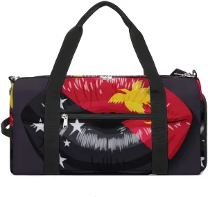 Papua New Guinea Flag Lips Duffel Bag for Men Women with Shoe Compartment Lightweight Gym Bag