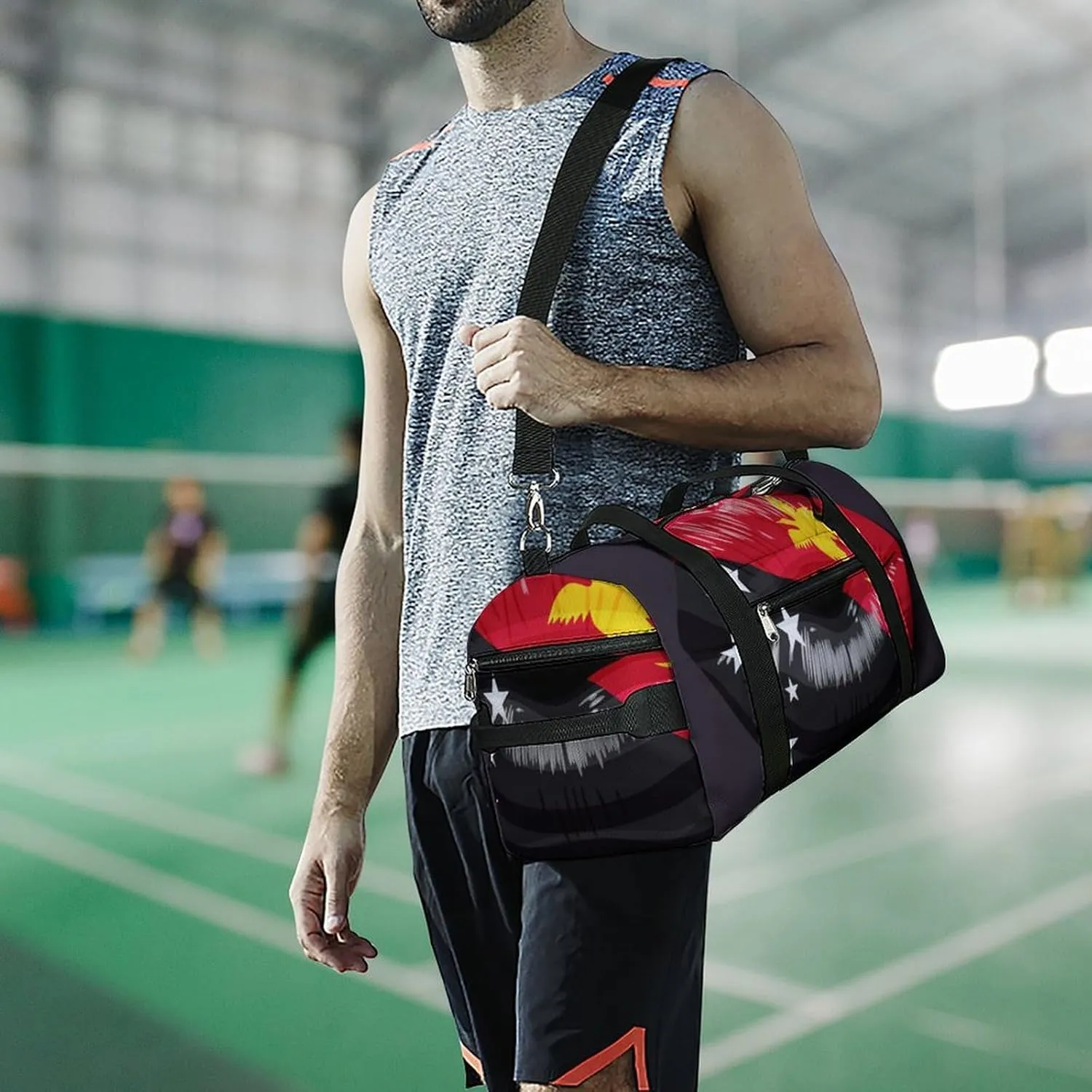 Papua New Guinea Flag Lips Duffel Bag for Men Women with Shoe Compartment Lightweight Gym Bag