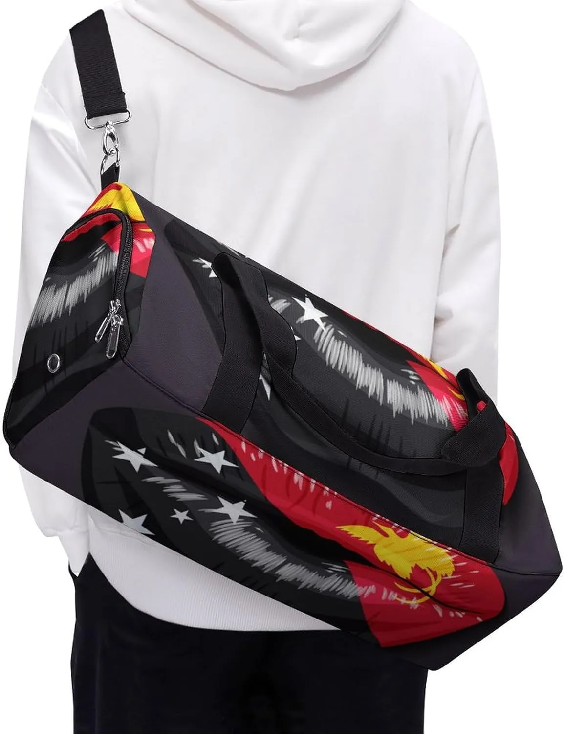 Papua New Guinea Flag Lips Duffel Bag for Men Women with Shoe Compartment Lightweight Gym Bag